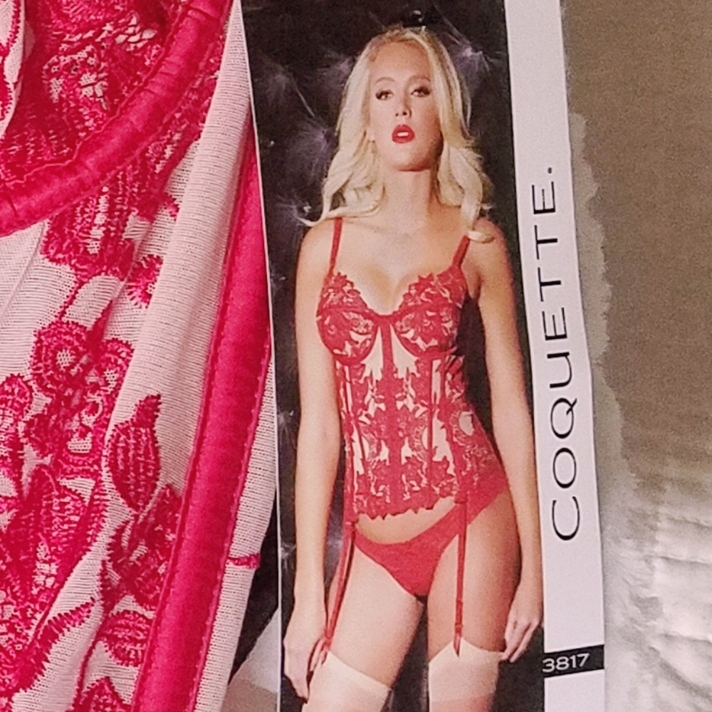 Red Floral Lace up Corset